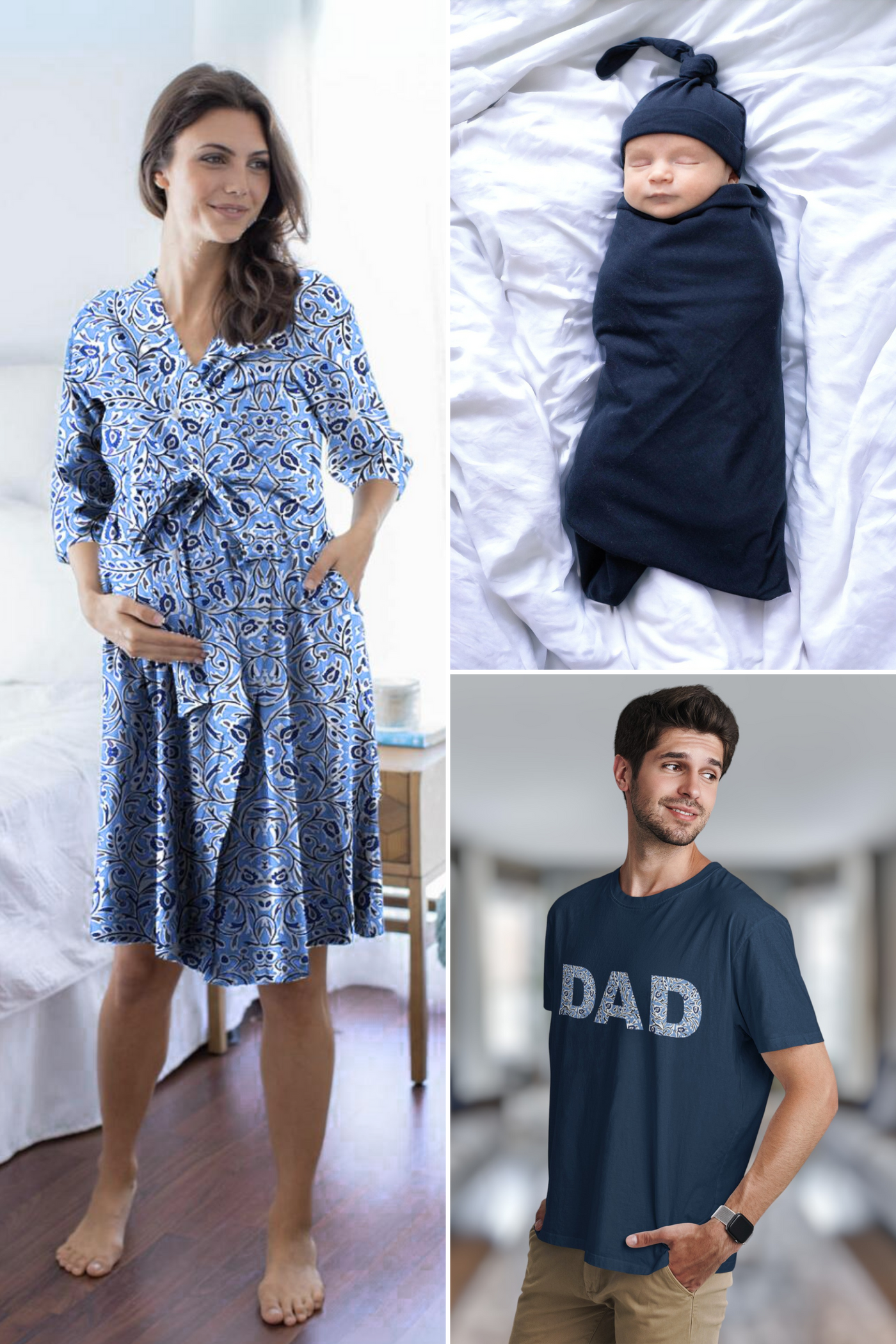 Natalia Pregnancy Robe & Navy Swaddle & Dad T-Shirt Set