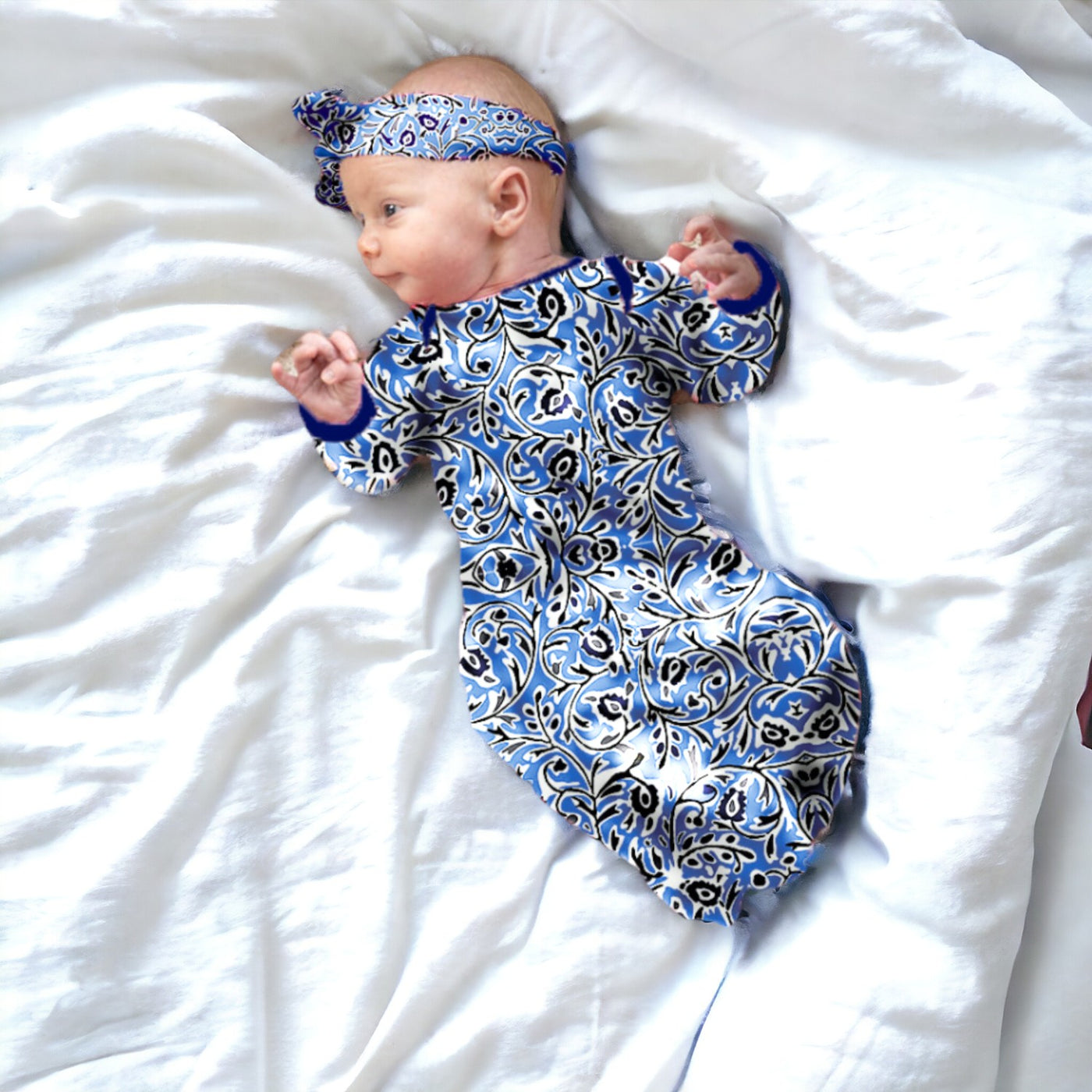 Natalia Baby Gown & Matching Newborn Headband Set
