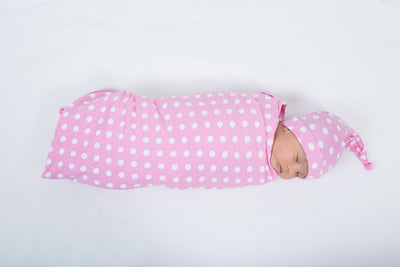 Molly Pink Dotted Swaddle Blanket & Newborn Hat Set