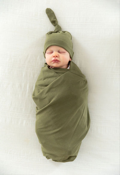 Nina Robe & Olive Green Swaddle Blanket Set