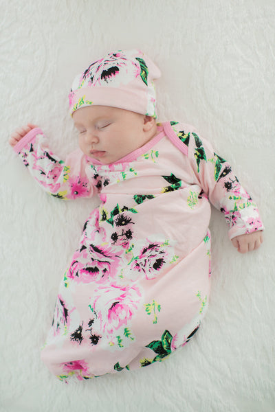 Amelia Floral Baby Coming Home Outfit and Matching Newborn Hat