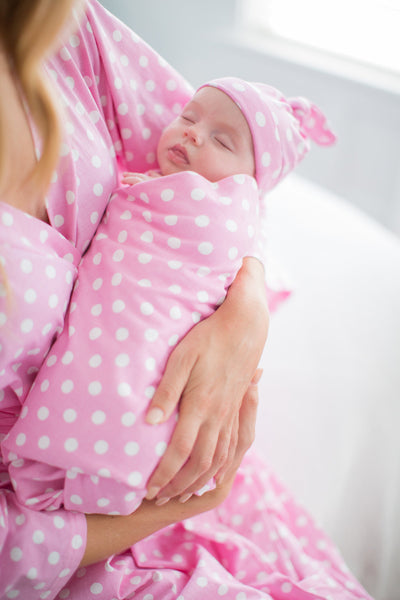 Molly Pink Dotted Swaddle Blanket & Newborn Hat Set