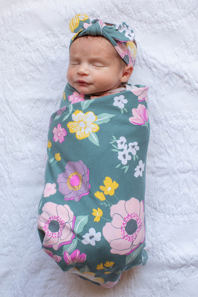 Sage Green Pregnancy Robe & Charlotte Swaddle Blanket & Headband Set