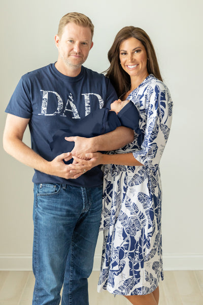 Serra Pregnancy Robe & Navy Swaddle & Dad T Shirt