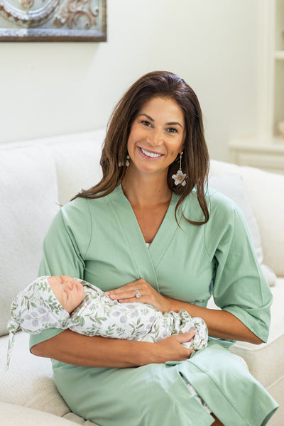Sage Pregnancy Robe & Morgan Baby Swaddle Blanket Set