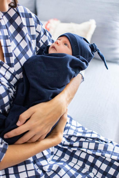 Blue Gingham Robe & Navy Swaddle & Dad T Shirt