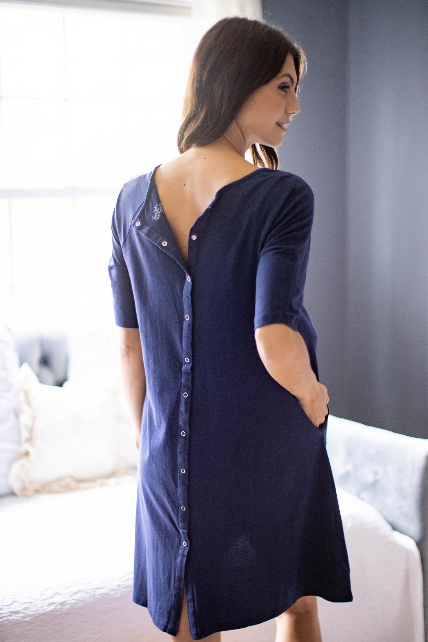 Navy Blue Jersey Knit Maternity Gownie