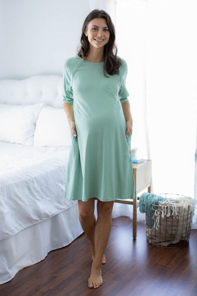 Sage Green Pregnancy Robe & 3 in 1 Charlotte Labor Gown
