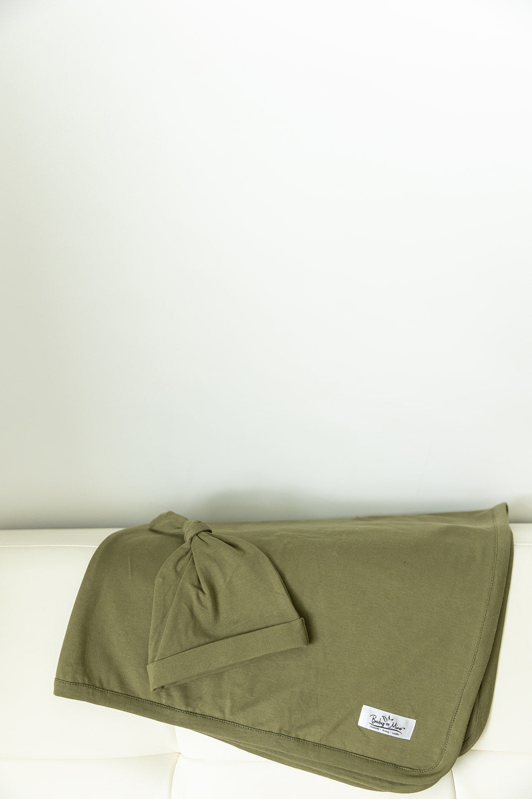 Olive Green Swaddle Blanket Newborn Hat Set Gownies