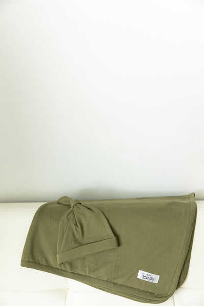 Gia Robe & Olive Green Swaddle Blanket Set
