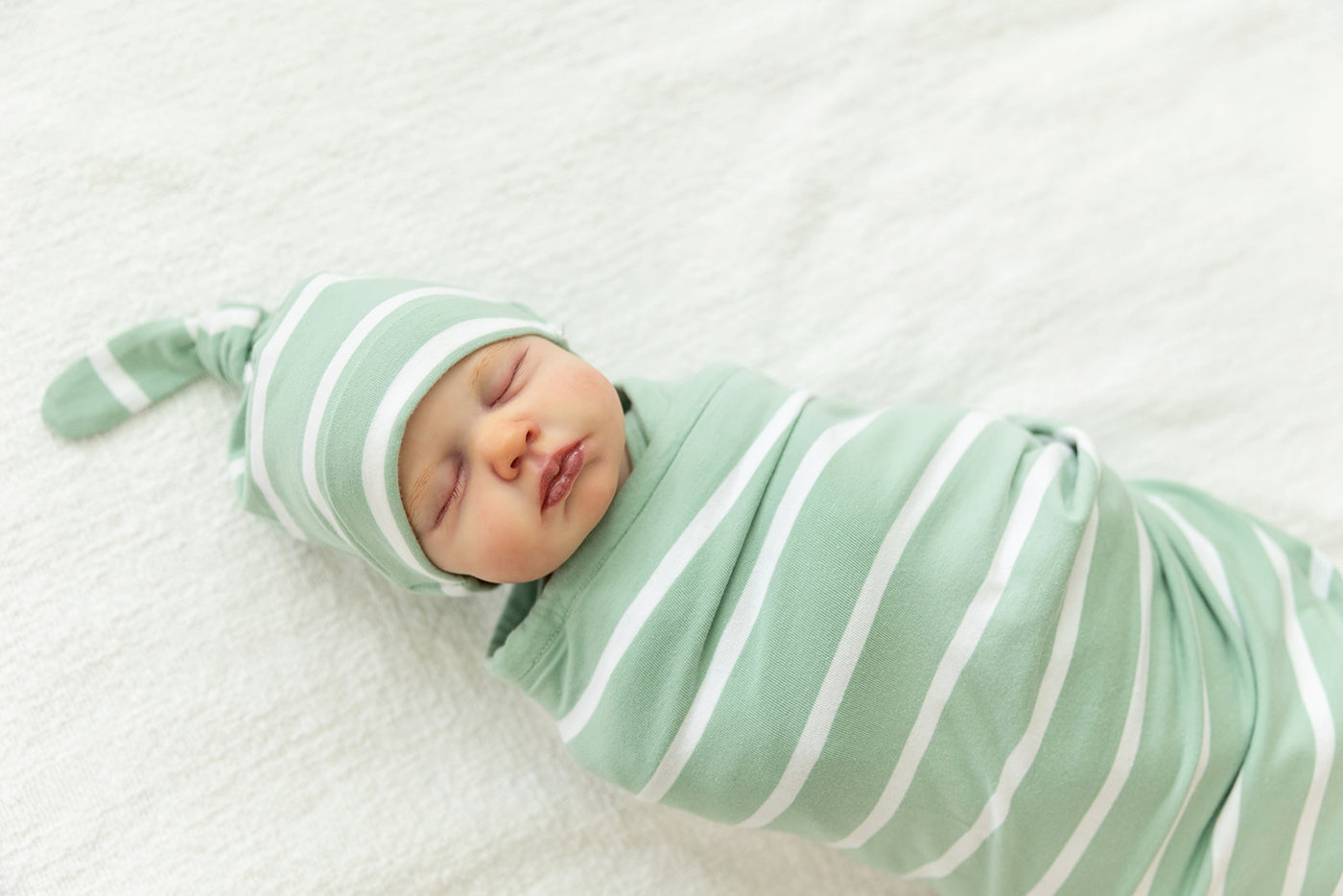 Sage Stripe Swaddle Blanket & Newborn Hat Set