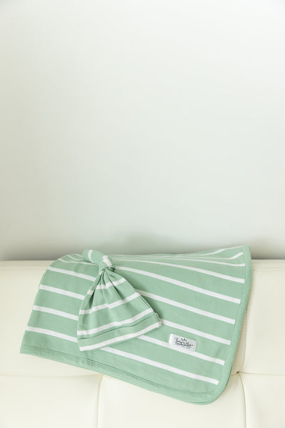 Sage Stripe Swaddle Blanket & Newborn Hat Set