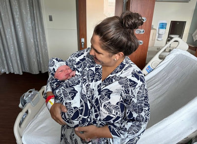 Serra Pregnancy/Postpartum Robe & Matching Swaddle Blanket & Hat Set