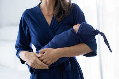 Navy Blue Pregnancy/Postpartum Robe & Matching Swaddle & Dad T Shirt
