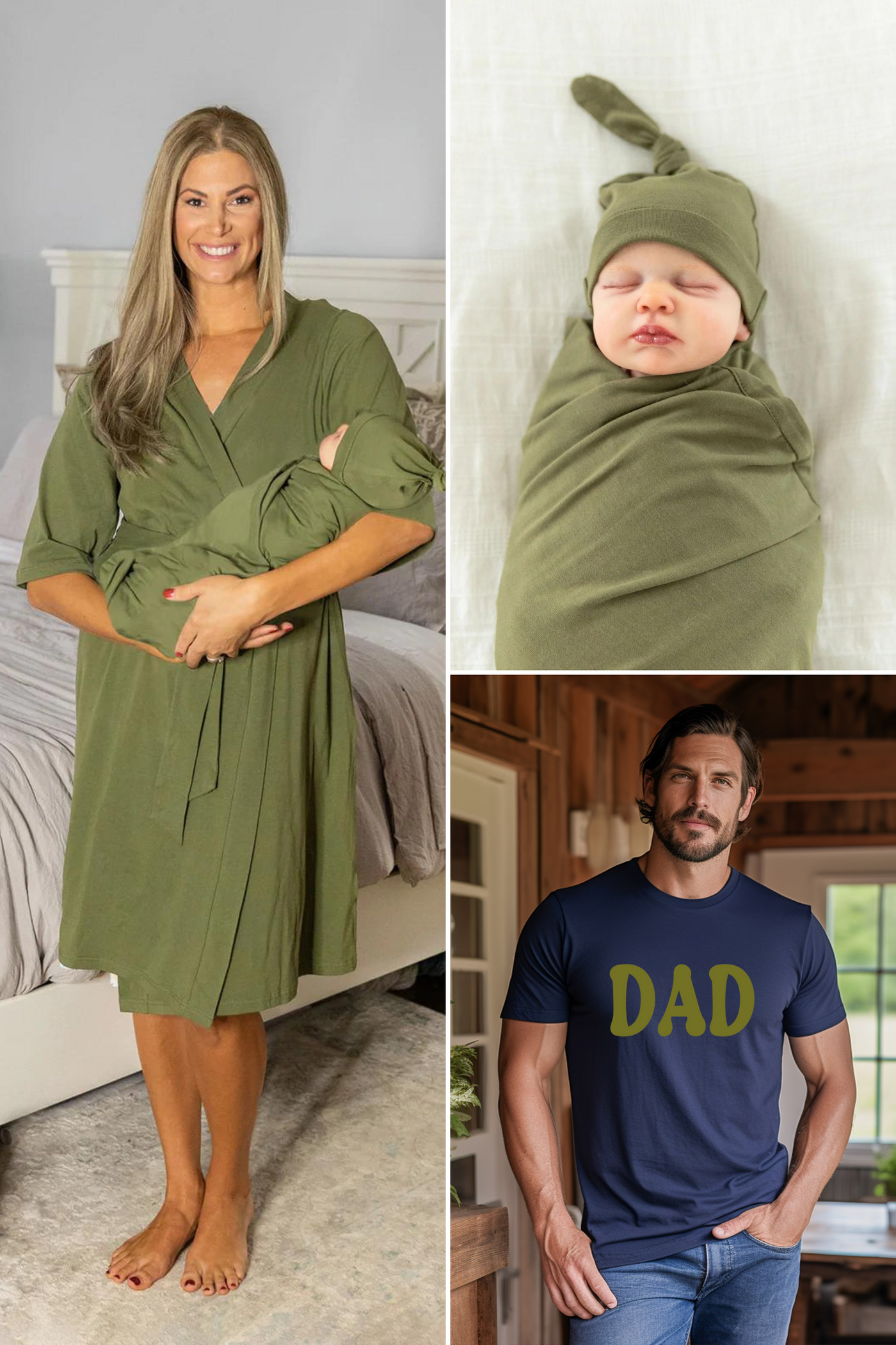 Olive Green Robe & Swaddle & Dad T-Shirt