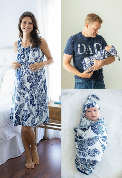 family matching set, baby swaddle, dad t-shirt, labor gown