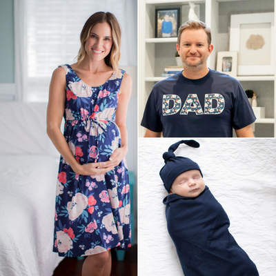 Annabelle 3 in 1  Labor Gown & Navy Swaddle & Dad T Shirt