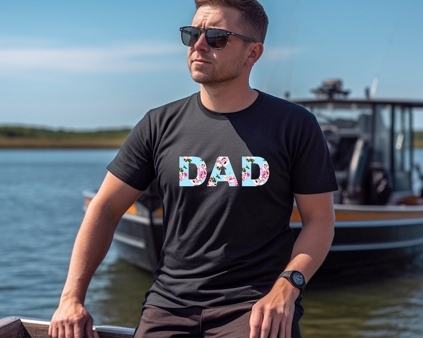Isla Robe & Swaddle Set & Dad on Black T-Shirt & Dog Bandana