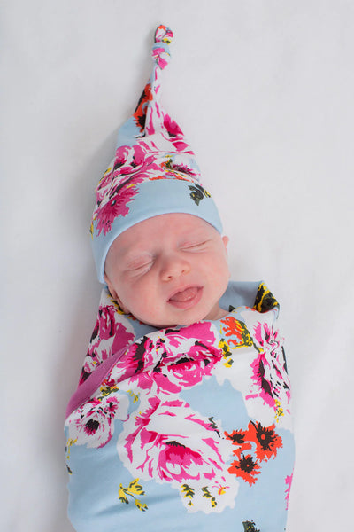 Pink 3 in 1 Labor Gown & Isla Baby Swaddle Set