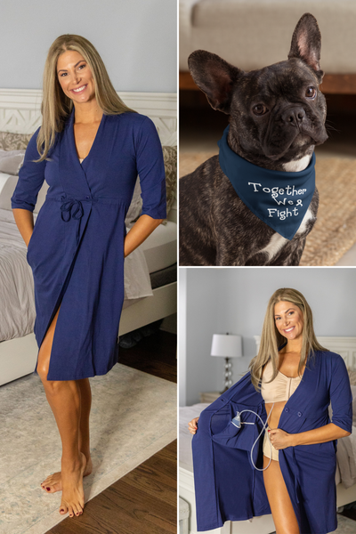 post surgery recovery robe, clothing after breast surgery, robe with drain pockets