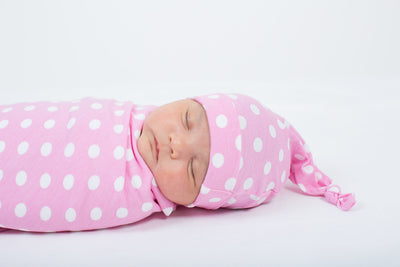 Molly Pink Dotted Swaddle Blanket & Matching Newborn Hat Set