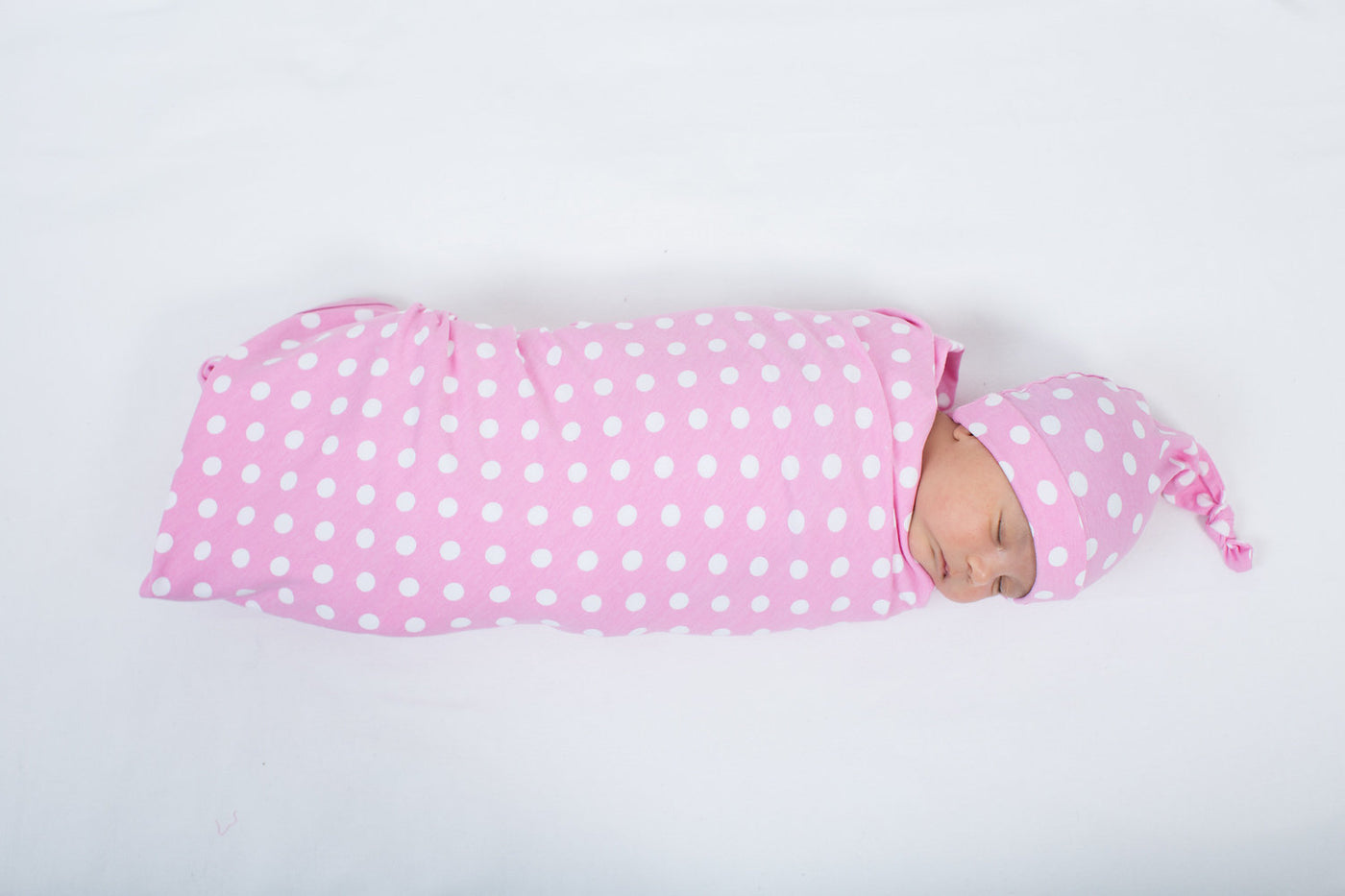 Molly Pink Dotted Swaddle Blanket & Matching Newborn Hat Set
