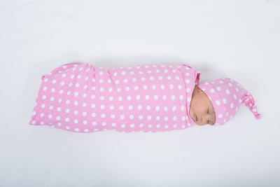 Molly Pink Dotted Swaddle Blanket & Matching Newborn Hat Set