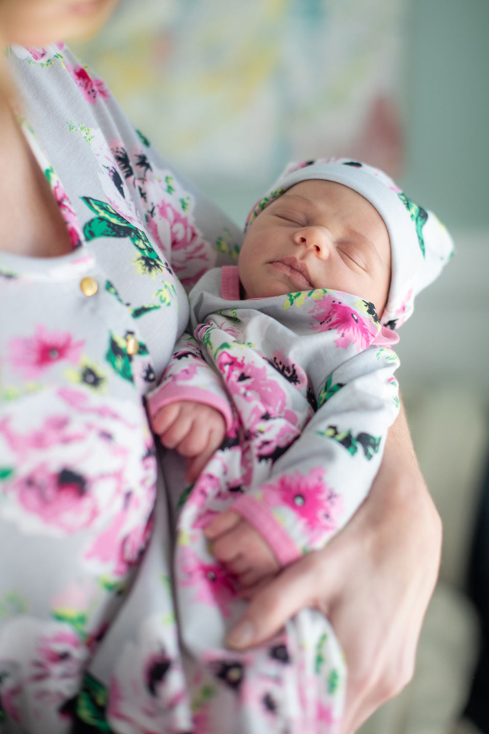 Olivia Floral 3 in 1 Maternity Labor Delivery Nursing Gown & Matching Newborn Going Home Set