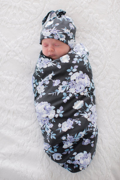 Flore Swaddle Receiving Blanket and Newborn Hat