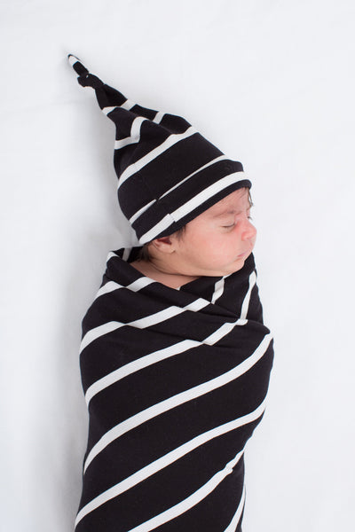 Black Striped Swaddle Blanket & Newborn Hat Set