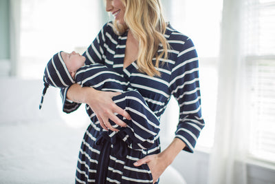 Navy Stripe Robe & Newborn Swaddle Set