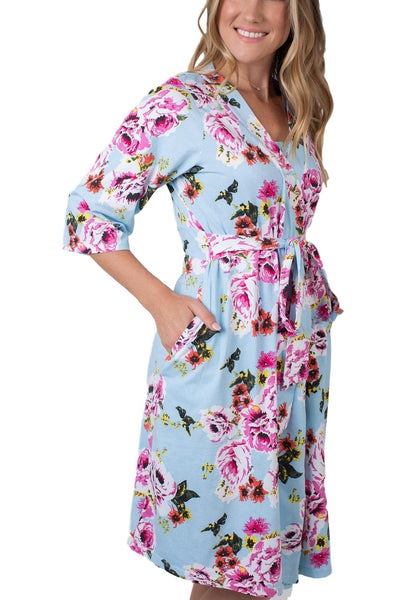 Isla Blue Floral Pregnancy/Postpartum Robe