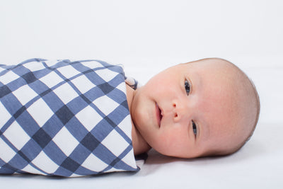 Blue Gingham Swaddle Blanket And Newborn Hat Set