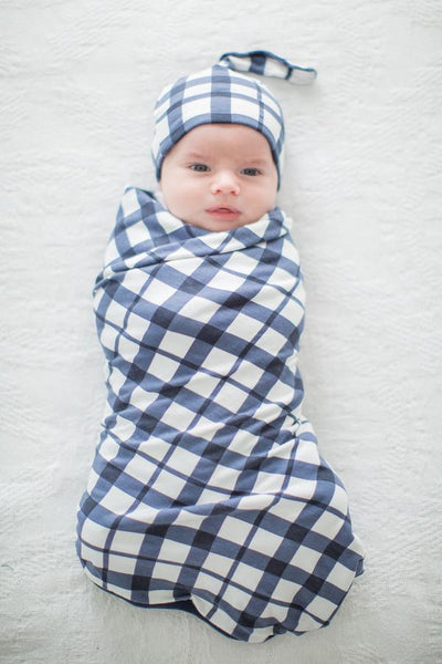 Blue Gingham Pregnancy/Postpartum Robe & Matching Swaddle & Dad T Shirt