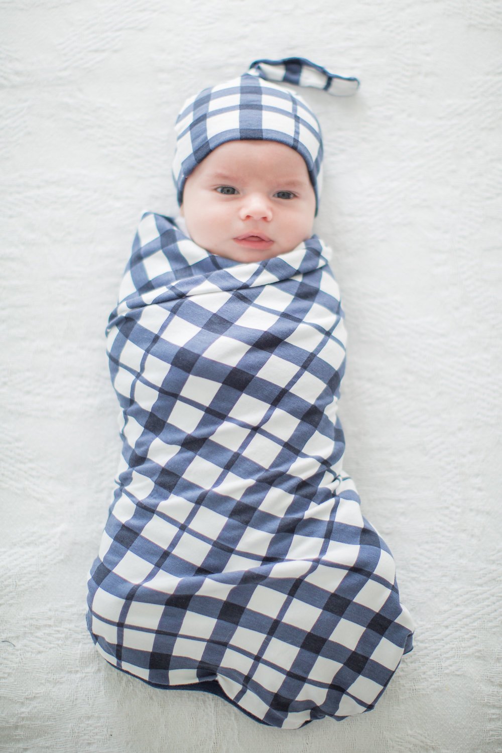 Navy Pregnancy/Postpartum Robe & Blue Gingham Swaddle Blanket Set