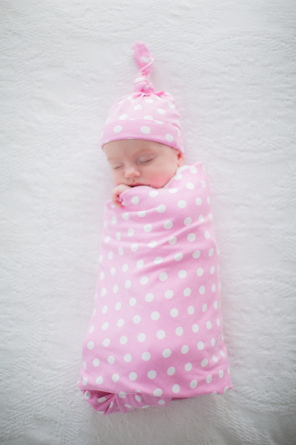 Molly Pink Dotted Swaddle Blanket & Matching Newborn Hat Set