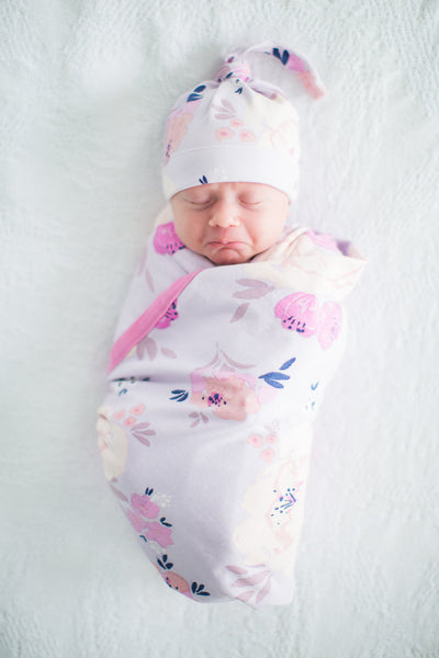 Anais Floral Swaddle Blanket and Newborn Hat Set