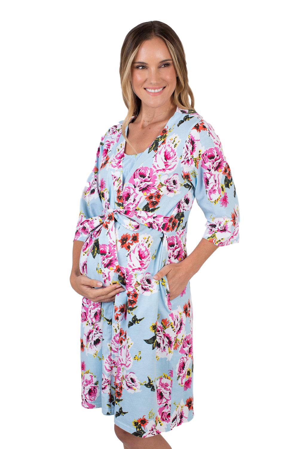 Isla Blue Floral Pregnancy/Postpartum Robe