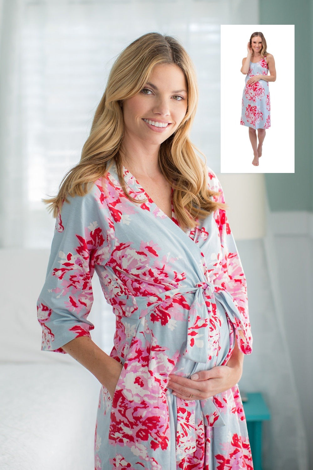 Mae Pregnancy/Postpartum Robe & Maternity Nursing Nightgown