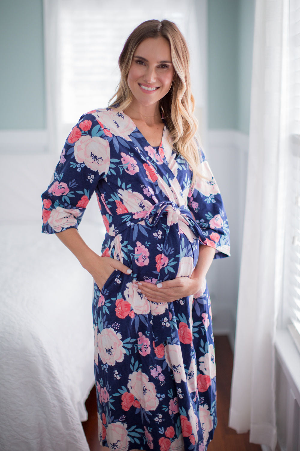 Annabelle Pregnancy/Postpartum Blue Floral Robe