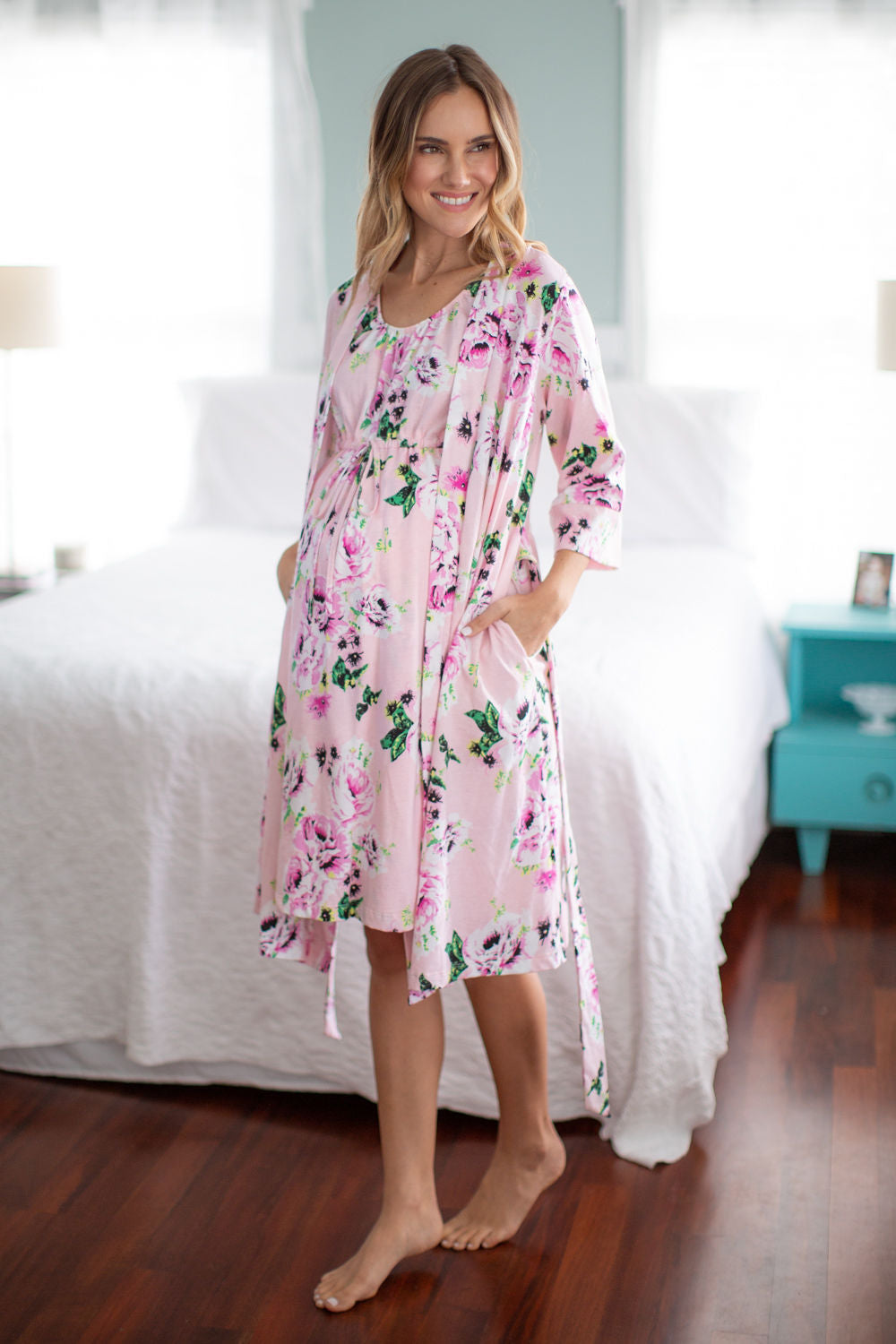 3 in 1 Maternity Labor Delivery Nursing Hospital Birthing Gown & Matching  Robe (S/M pre pregnancy 2-12, Amelia) at  Women's Clothing store
