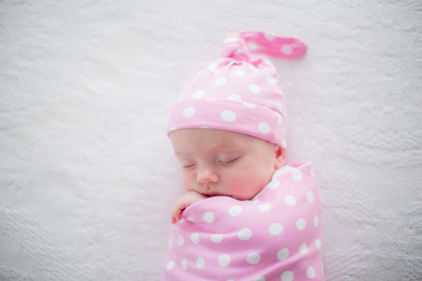 Molly Pink Dotted Swaddle Blanket & Matching Newborn Hat Set