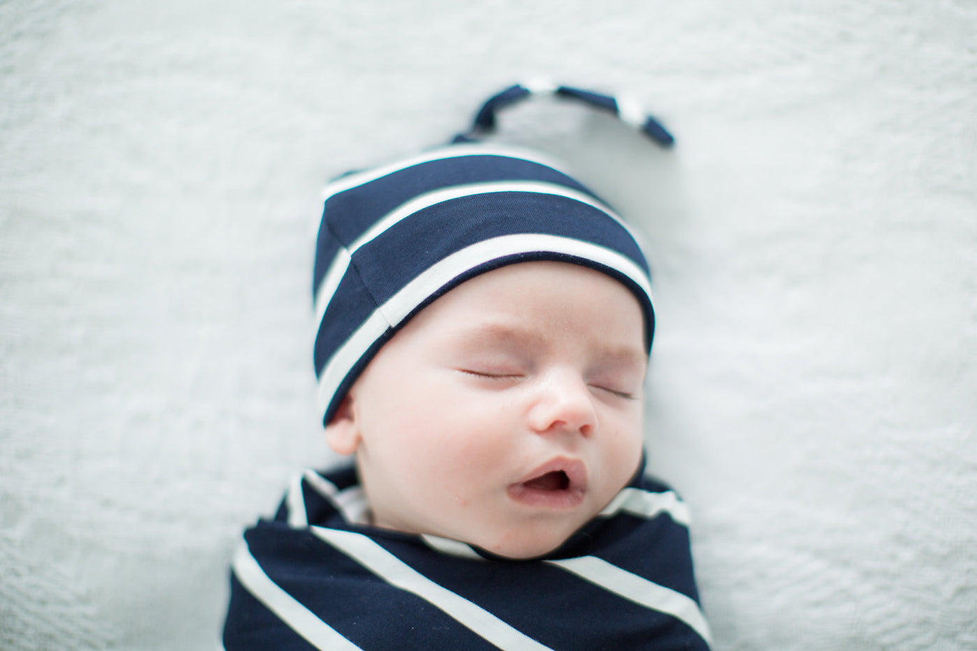 Navy Striped Swaddle Blanket & Knotted Hat Set