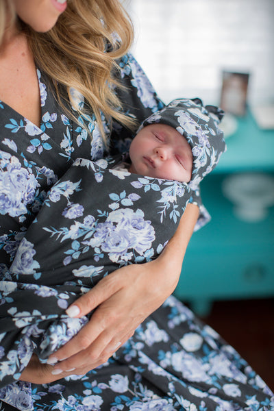 Flore Swaddle Receiving Blanket and Newborn Hat