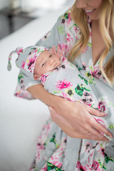 Olivia Pregnancy/Postpartum Robe & Matching Swaddle & Dad T Shirt