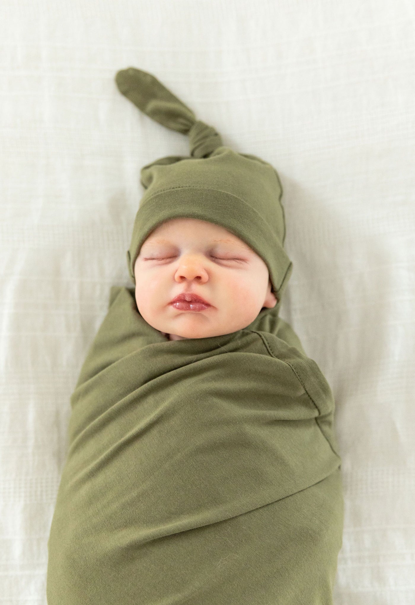 Olive Green Swaddle Blanket Newborn Hat Set Gownies