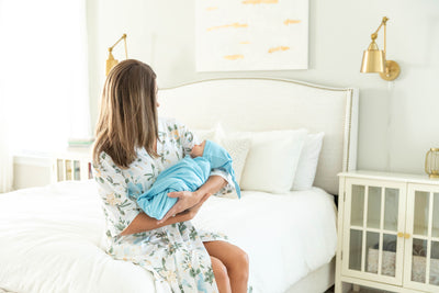 Hadley Pregnancy/Postpartum Robe & Light Blue Baby Swaddle Blanket Set