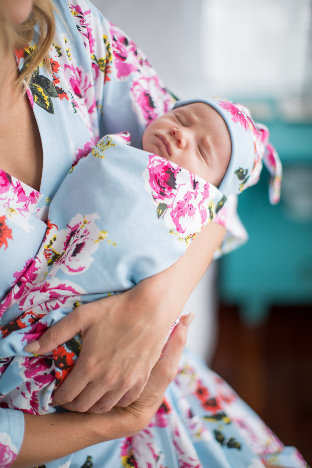 Isla Floral Swaddle Blanket and Matching Newborn Hat Set