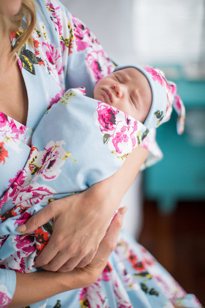 Isla Floral Swaddle Blanket and Matching Newborn Hat Set
