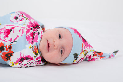 Isla Floral Swaddle Blanket and Matching Newborn Hat Set